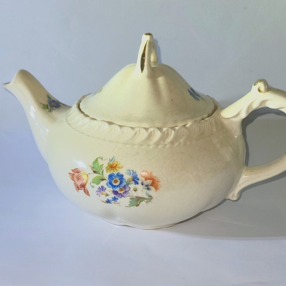 Antique Colorful Floral Harker Ware Teapot - Picture 1 of 10